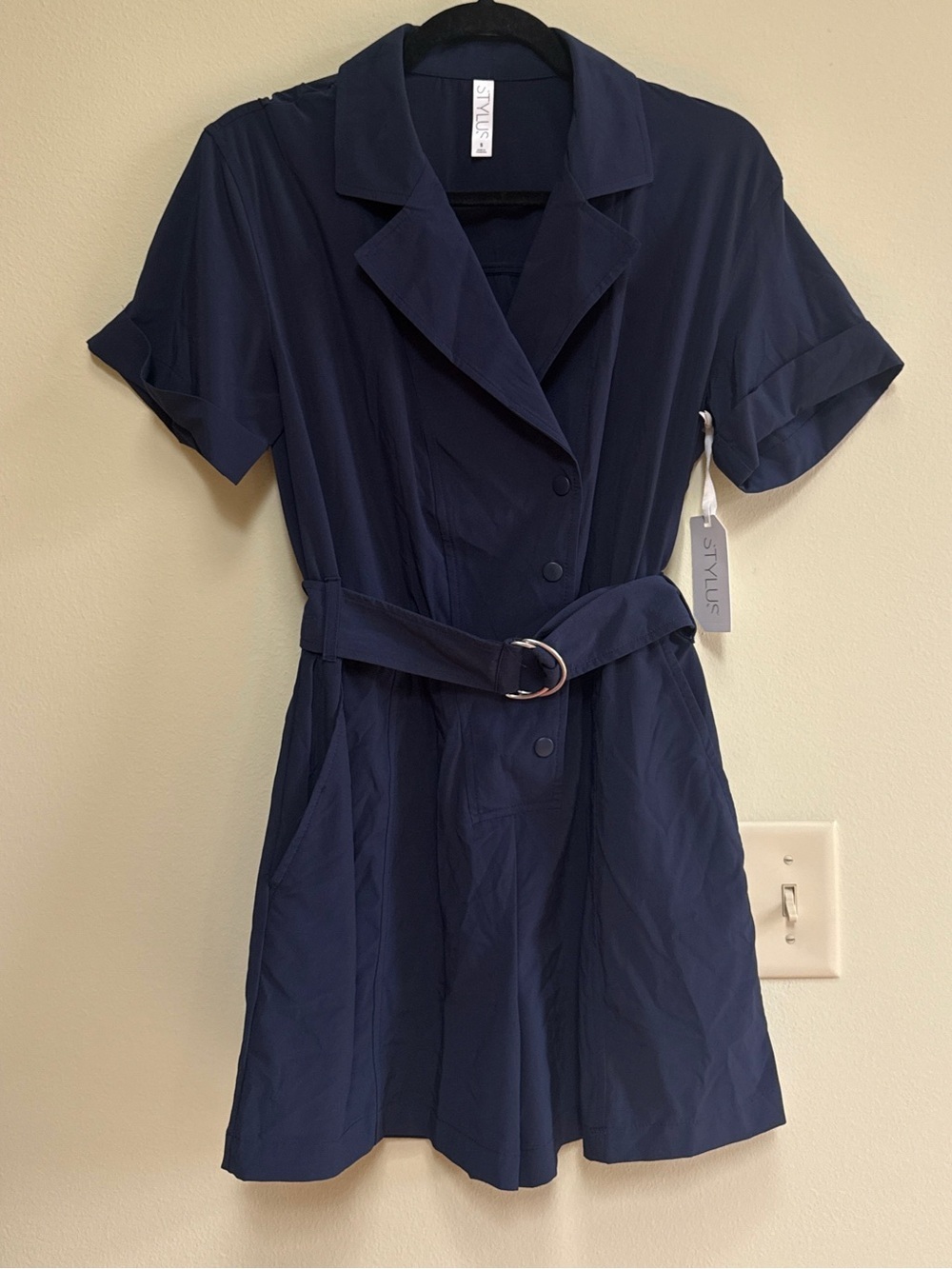 Navy Belted Romper